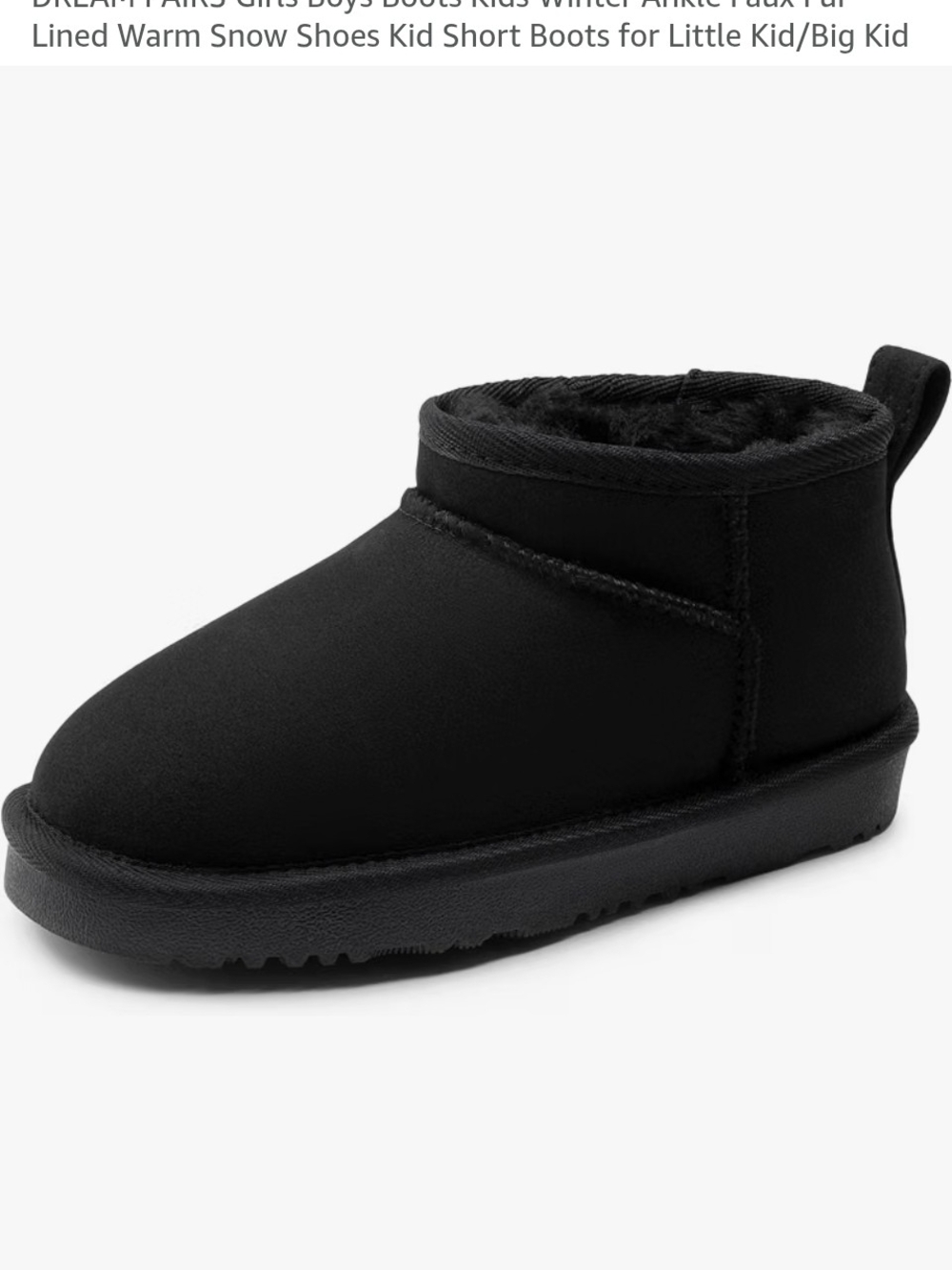 Kids Black Faux-Fur Lined Ankle Boots